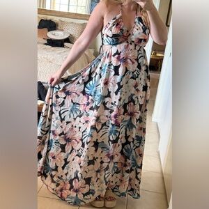 Hawaiian Floral Halter Maternity Maxi Dress